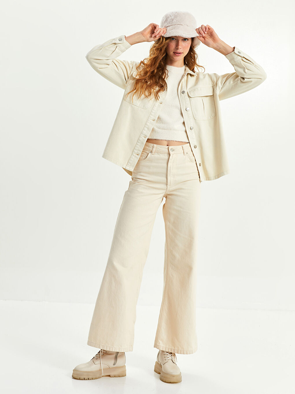 Front Button Closure Plain Long Sleeve Gabardine Fabric Women's Shirt Jacket-3