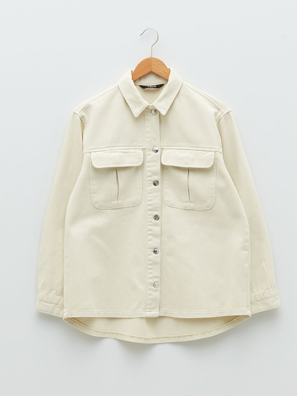 Front Button Closure Plain Long Sleeve Gabardine Fabric Women's Shirt Jacket-5