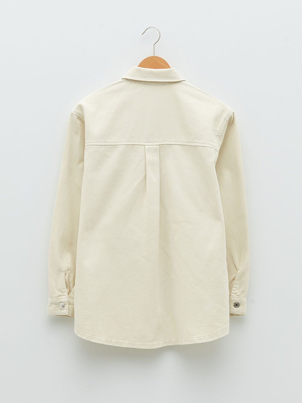 Front Button Closure Plain Long Sleeve Gabardine Fabric Women's Shirt Jacket-6