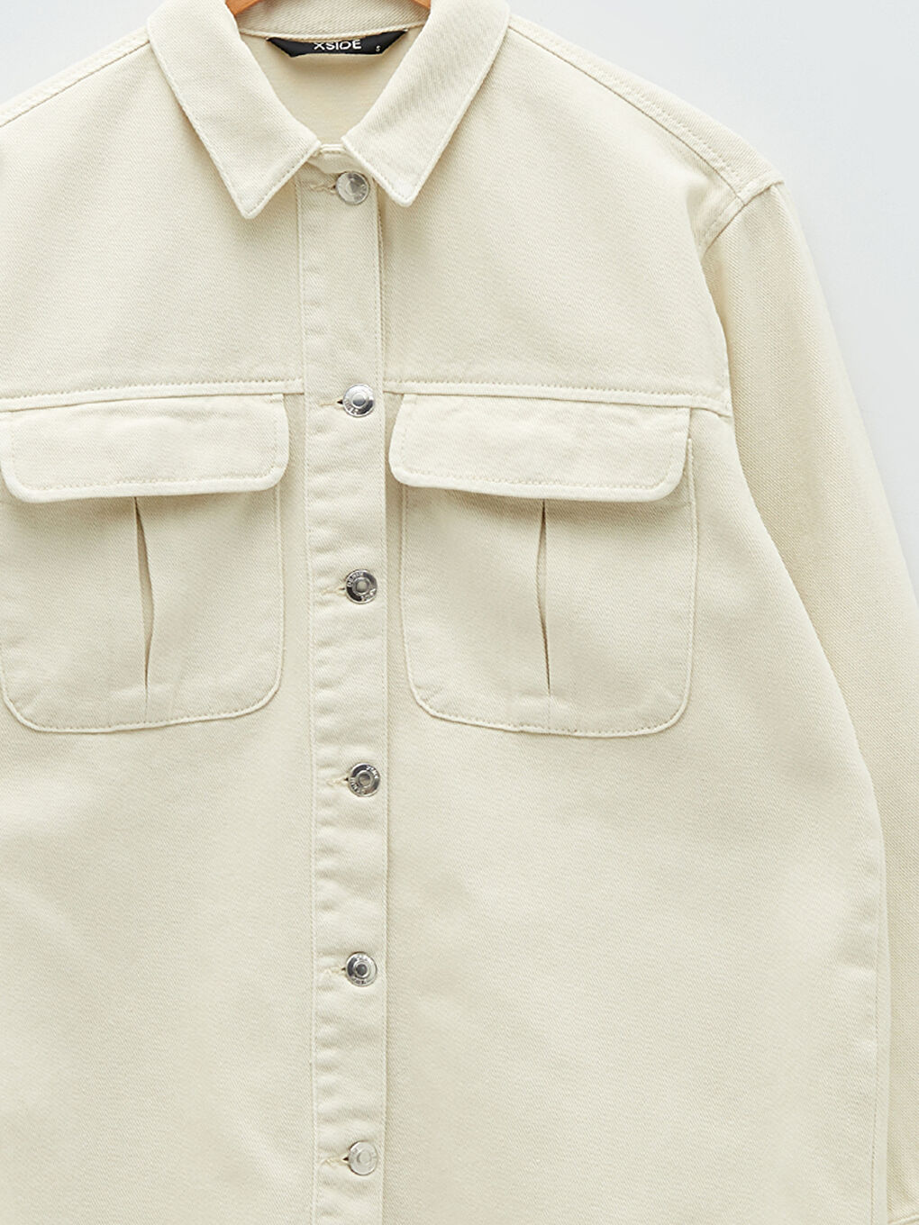 Front Button Closure Plain Long Sleeve Gabardine Fabric Women's Shirt Jacket-7