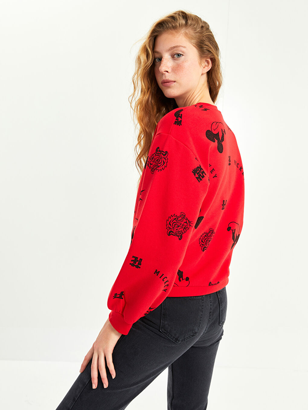 トップス RULE THE FATE MOUSE DAMAGE CREW NECK XSIDE Crew Neck Mickey Mouse Printed Women's Thick