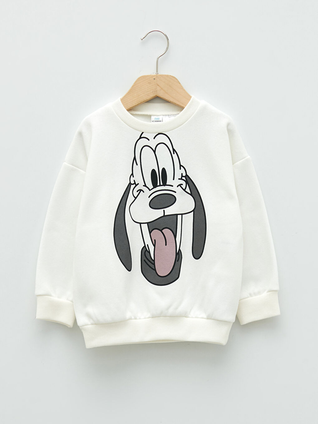 Ekru Bisiklet Yaka Uzun Kollu Pluto Baskılı Erkek Bebek Sweatshirt