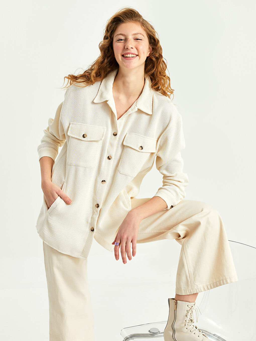 Buttoned Regular Long Sleeve Velvet Women's Shirt Jacket