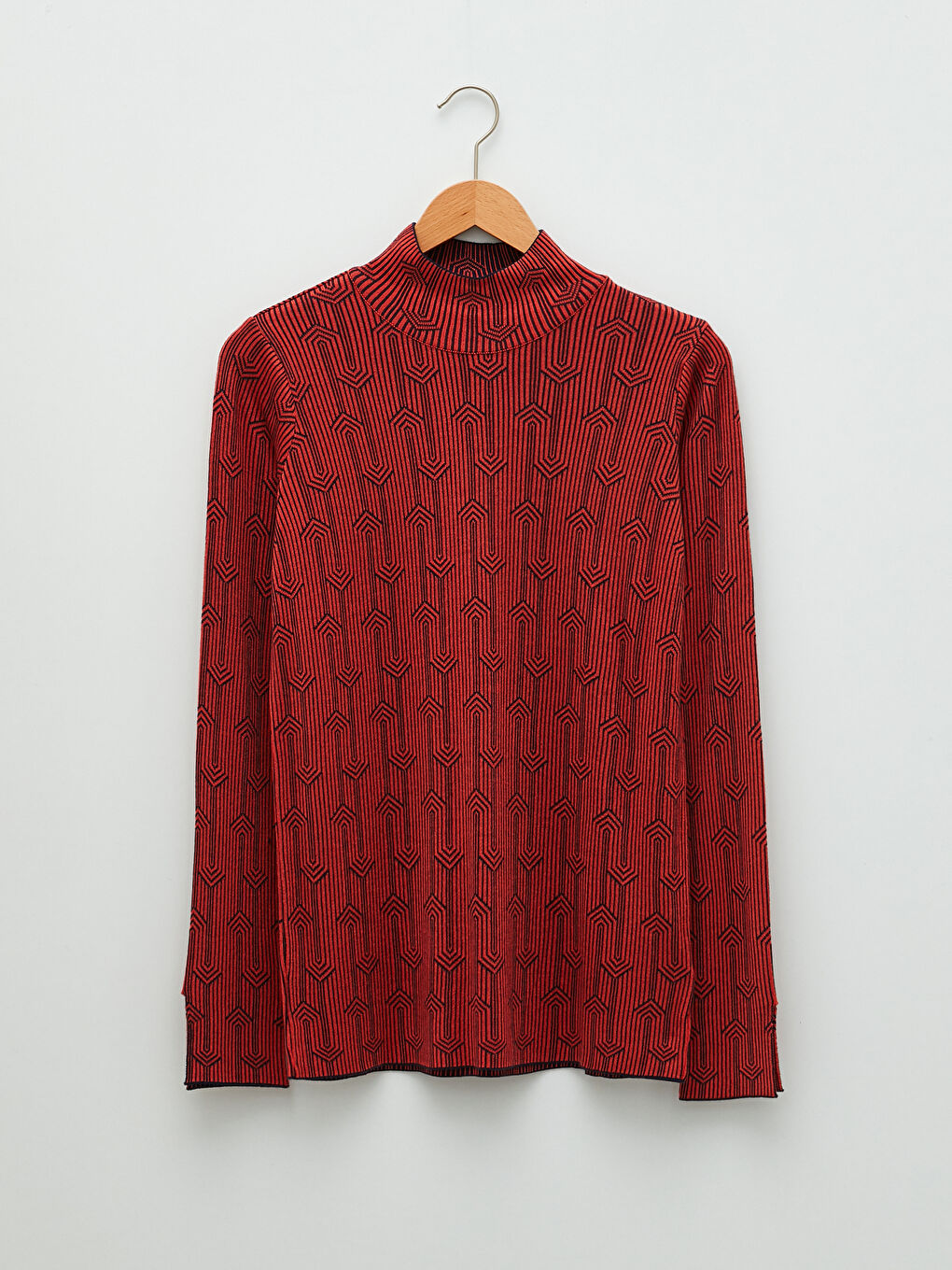 Turuncu Yarım Balıkçı Yaka Desenli Uzun Kollu Kadın Triko Kazak-5