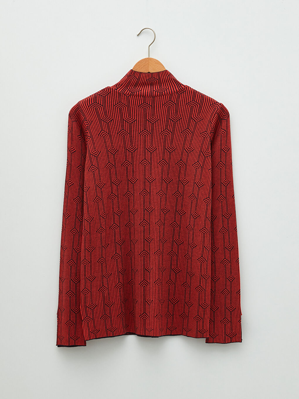 Turuncu Yarım Balıkçı Yaka Desenli Uzun Kollu Kadın Triko Kazak-6