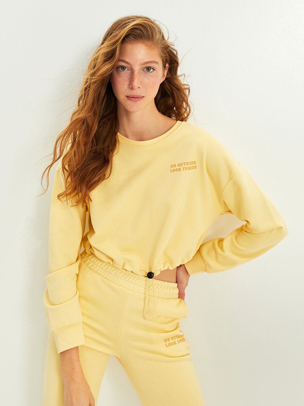 XSIDE Crew Neck Text Printed Long Sleeve Women's Sweatshirt -W1LD45Z8-FRE