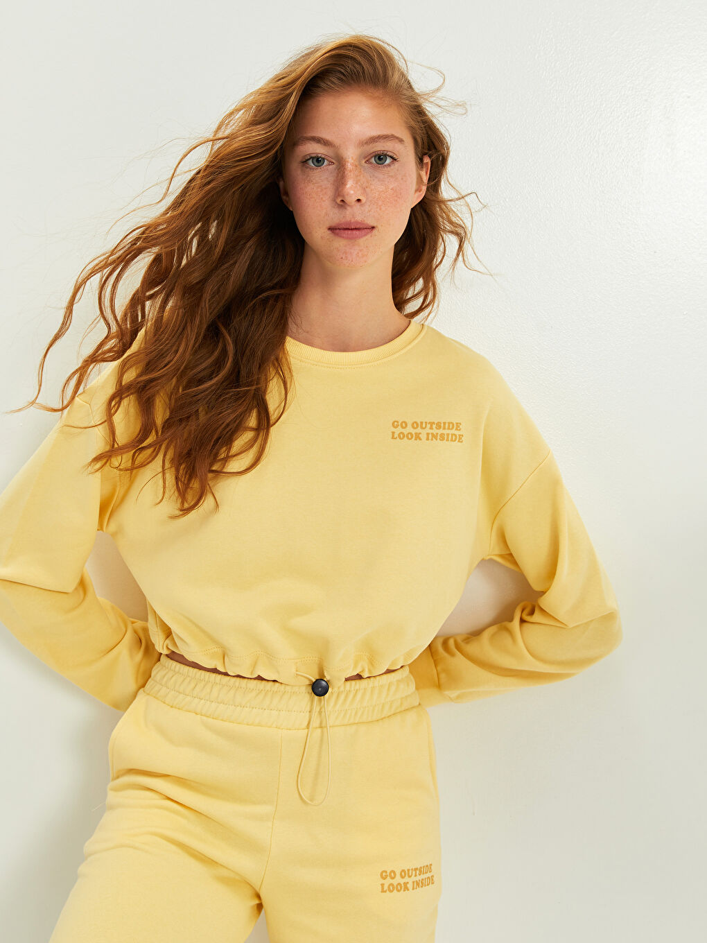 XSIDE Crew Neck Text Printed Long Sleeve Women's Sweatshirt -W1LD45Z8-FRE