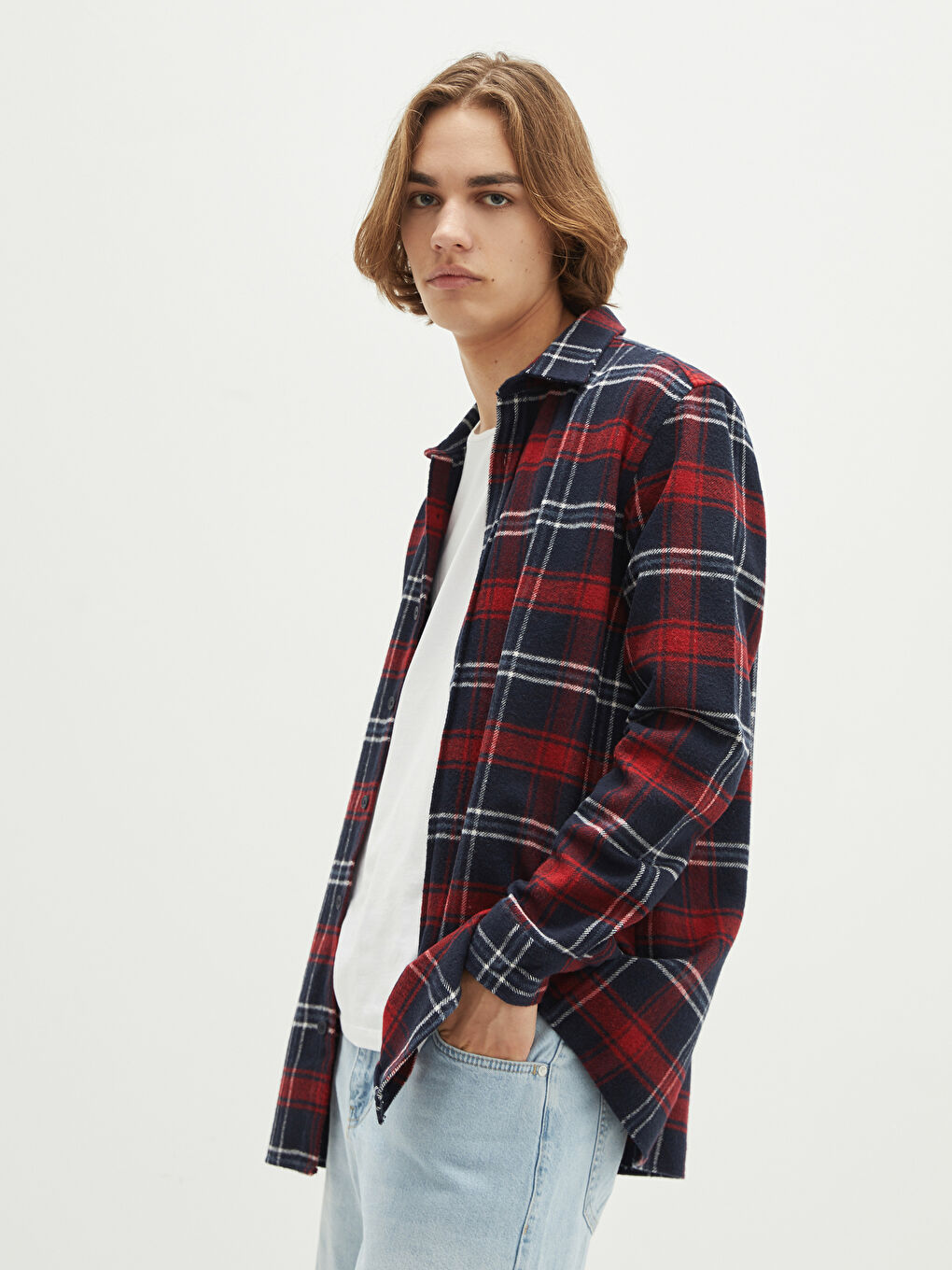 Bordo Regular Fit Uzun Kollu Ekose Erkek Oduncu Gömlek Ceket-1