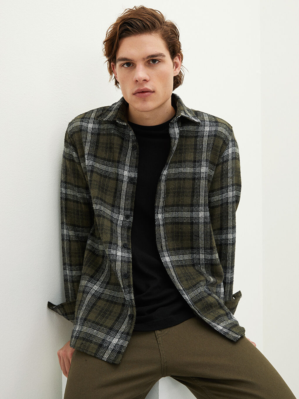 Regular Fit Long Sleeve Plaid Men's Flannel Shirt Jacket