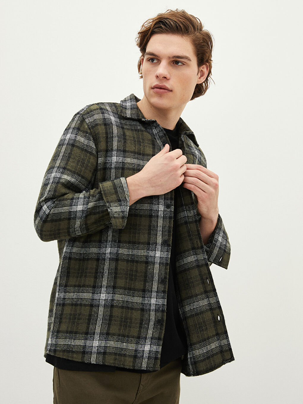 Regular Fit Long Sleeve Plaid Men's Flannel Shirt Jacket-1