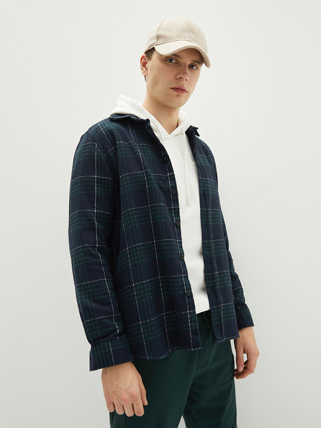 Lacivert Regular Fit Uzun Kollu Ekose Erkek Oduncu Gömlek Ceket-2