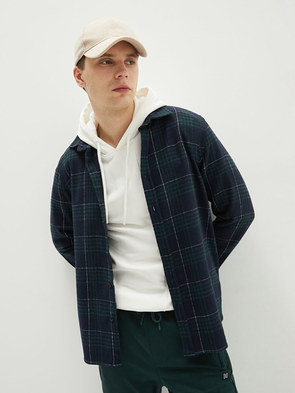 Lacivert Regular Fit Uzun Kollu Ekose Erkek Oduncu Gömlek Ceket-3