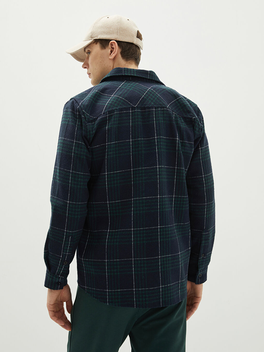 Lacivert Regular Fit Uzun Kollu Ekose Erkek Oduncu Gömlek Ceket-6