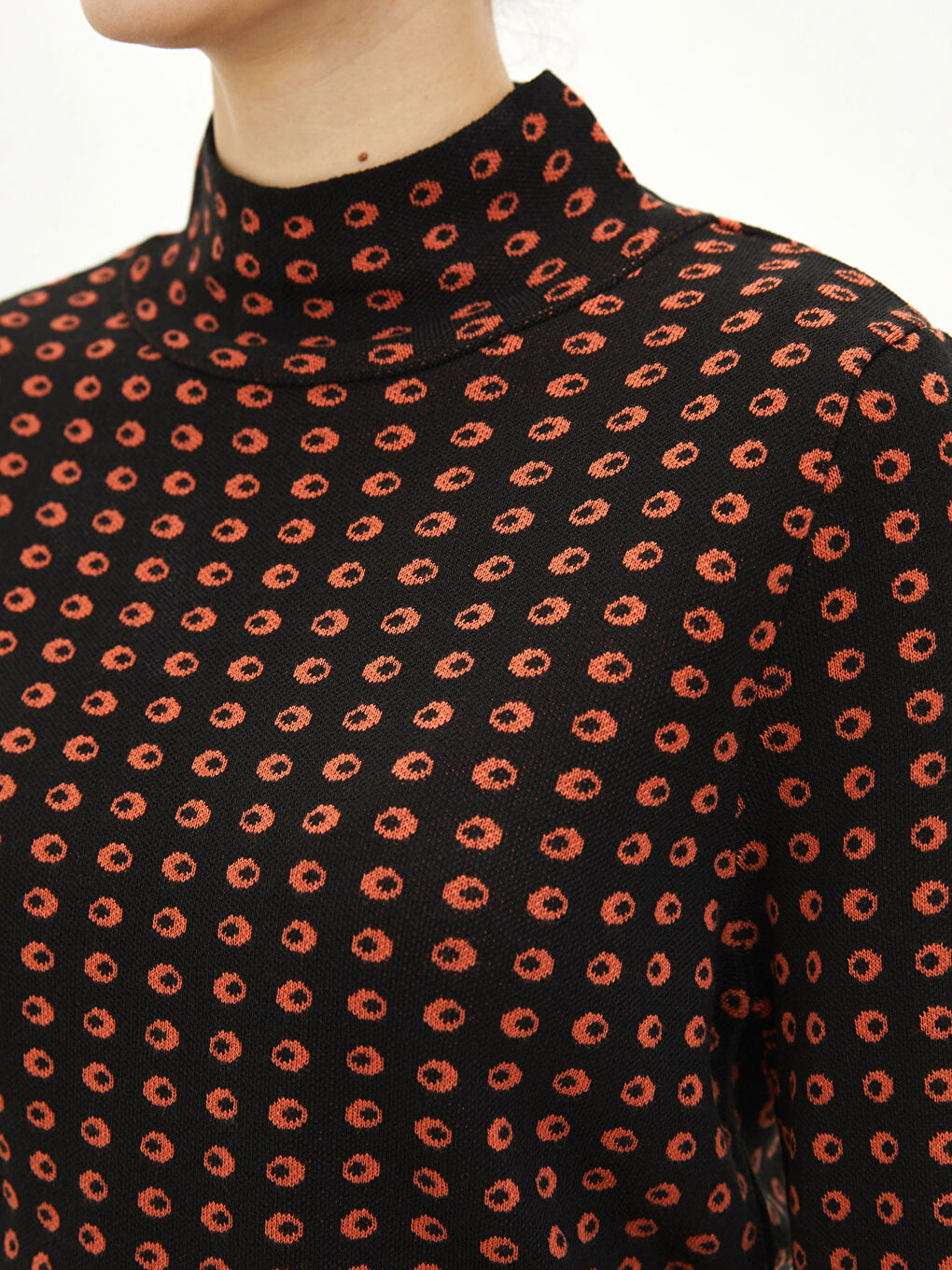 Siyah Yarım Balıkçı Yaka Desenli Uzun Kollu Kadın Triko Kazak-3