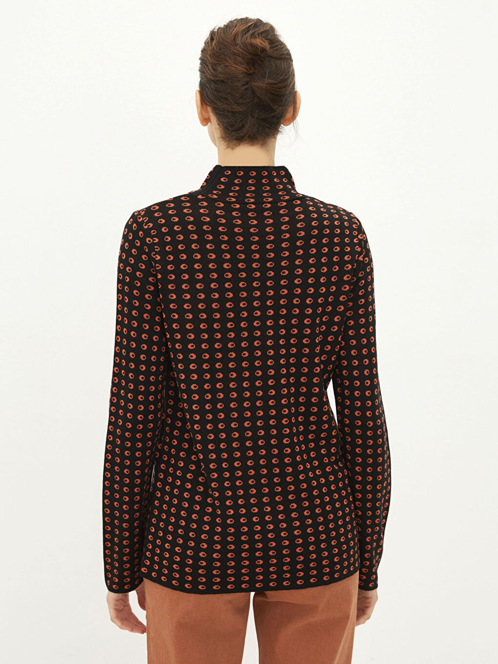 Siyah Yarım Balıkçı Yaka Desenli Uzun Kollu Kadın Triko Kazak-4