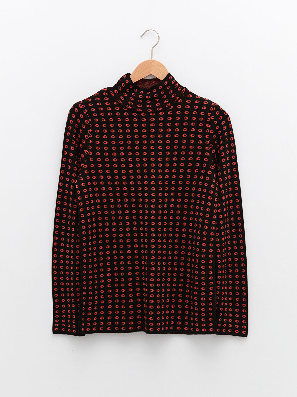 Siyah Yarım Balıkçı Yaka Desenli Uzun Kollu Kadın Triko Kazak-5