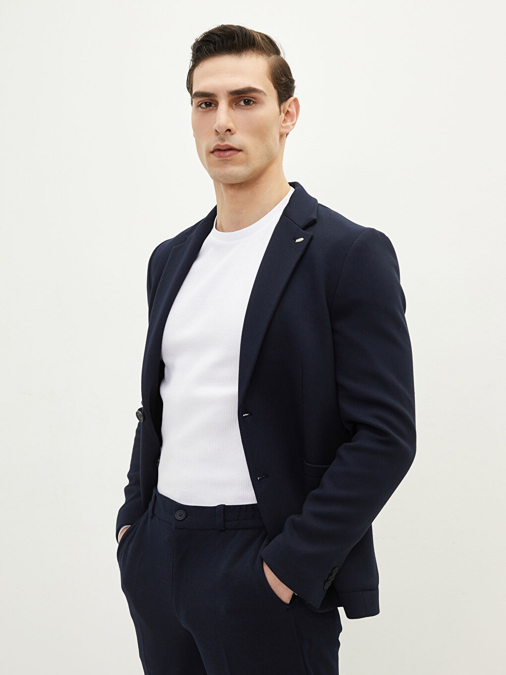 Lacivert Dar Kalıp Erkek Blazer Ceket-1