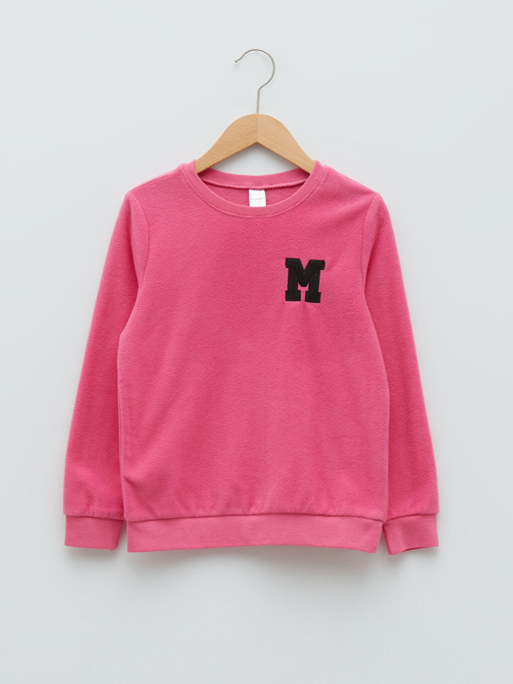 Crew Neck Embroidery Detailed Long Sleeve Fleece Girls' Pajamas Set-1