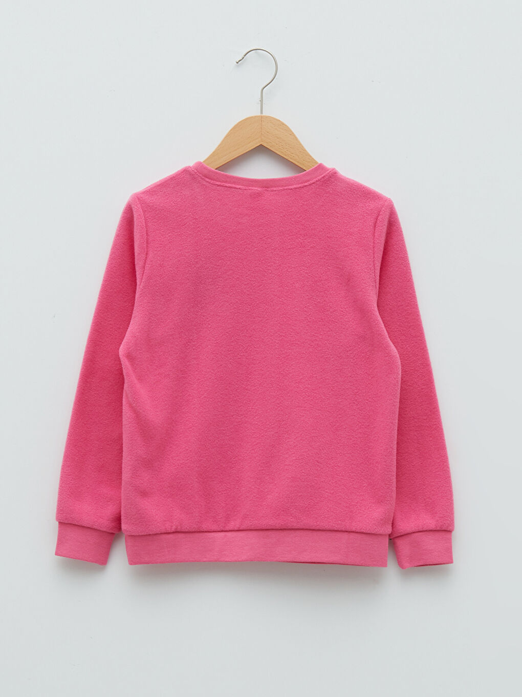 Crew Neck Embroidery Detailed Long Sleeve Fleece Girls' Pajamas Set-3