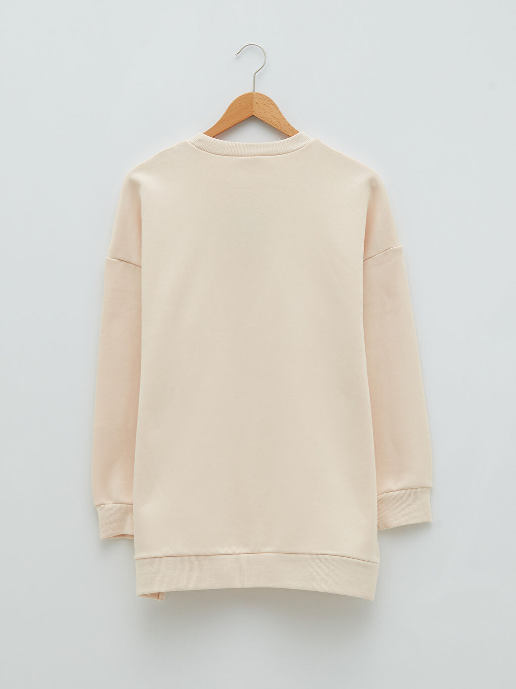 Bej Bisiklet Yaka Yazı Baskılı Oversize Kadın Kalın Sweatshirt Tunik-6