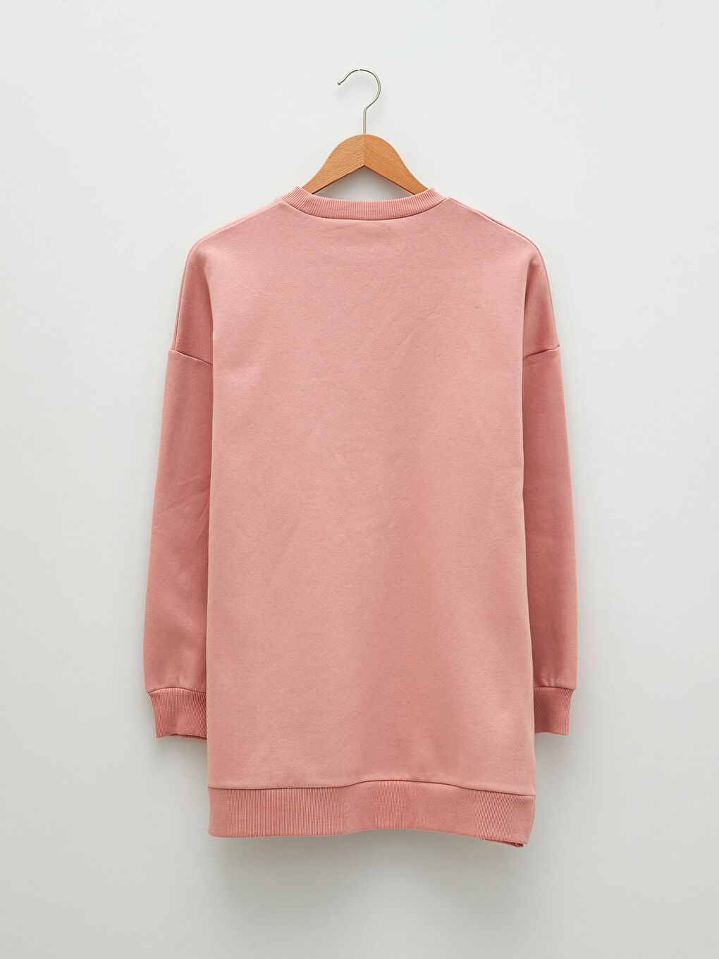 Pembe Bisiklet Yaka Yazı Baskılı Oversize Kadın Kalın Sweatshirt Tunik-6