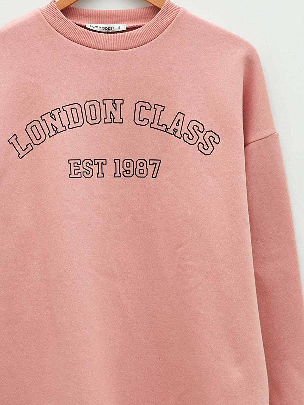 Pembe Bisiklet Yaka Yazı Baskılı Oversize Kadın Kalın Sweatshirt Tunik-7