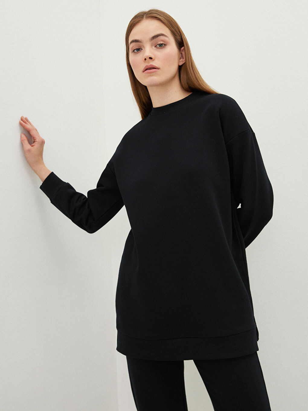 LCW Modest Rundhalsausschnitt Schlicht Oversize Damen Dickes Sweatshirt-Tunika -W1LE67Z8-CVL