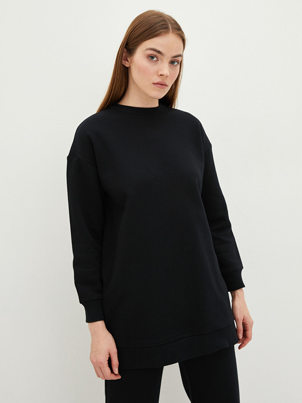 LCW Modest Rundhalsausschnitt Schlicht Oversize Damen Dickes Sweatshirt-Tunika -W1LE67Z8-CVL