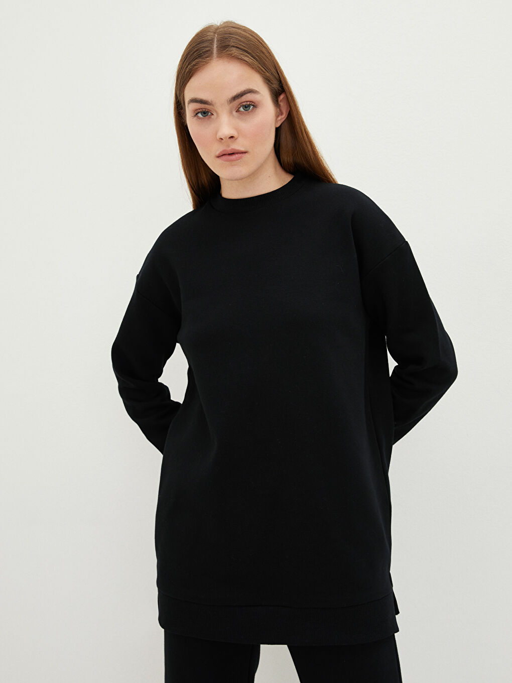 LCW Modest Rundhalsausschnitt Schlicht Oversize Damen Dickes Sweatshirt-Tunika -W1LE67Z8-CVL