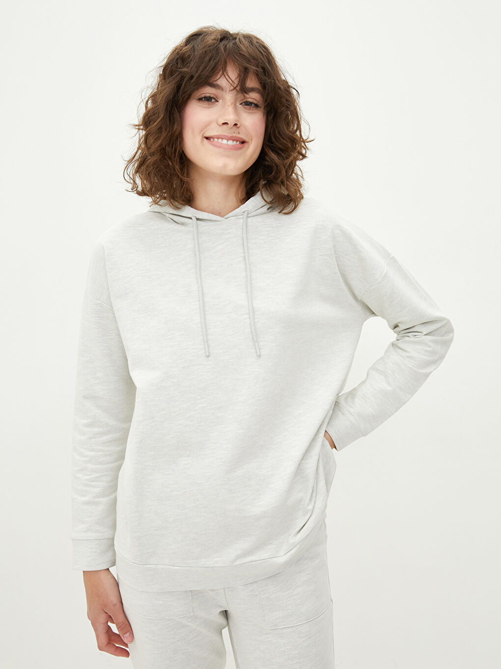 Hooded Plain Long Sleeve Women's Sweatshirt-1