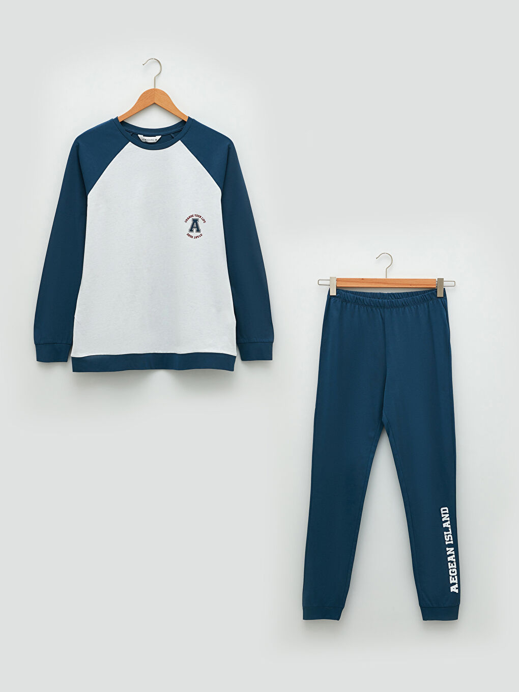 Crew Neck Color Block Long Sleeve Cotton Women's Pajamas Set-4