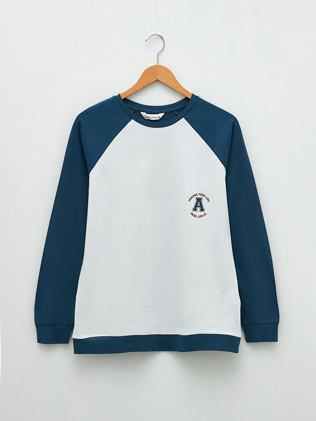 Crew Neck Color Block Long Sleeve Cotton Women's Pajamas Set-5