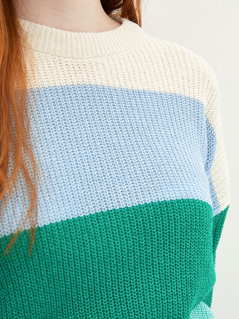 Pulover Tricotat Vărgat cu Mânecă Lungă și Guler Rotund pentru Femei-3