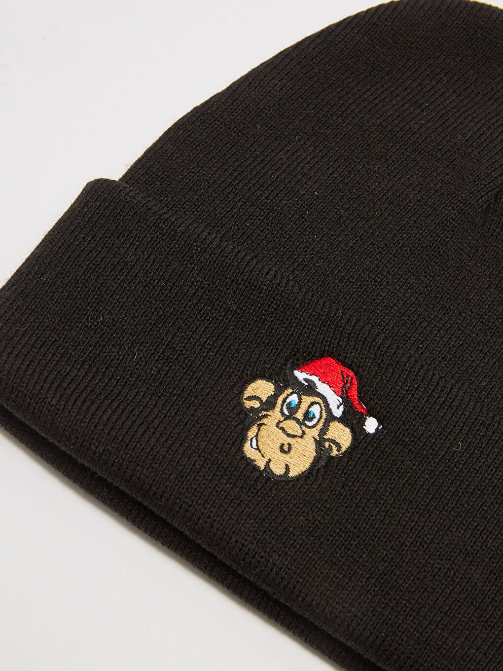 Siyah Nostaljik Maymun Baskılı Kadın Triko Bere-1