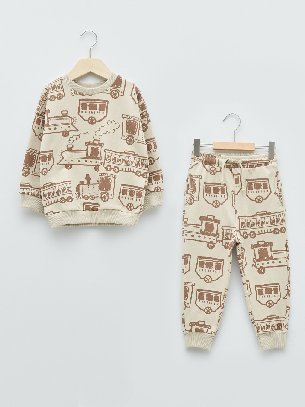 Set De Bluze Și Pantaloni Pentru Bebeluși Băieți Cu Guler Rotund, Mânecă Lungă, Imprimat, 2 Bucăți