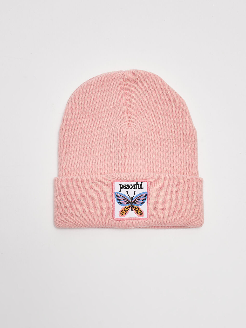 Pembe Etiket Baskılı Kız Çocuk Triko Bere