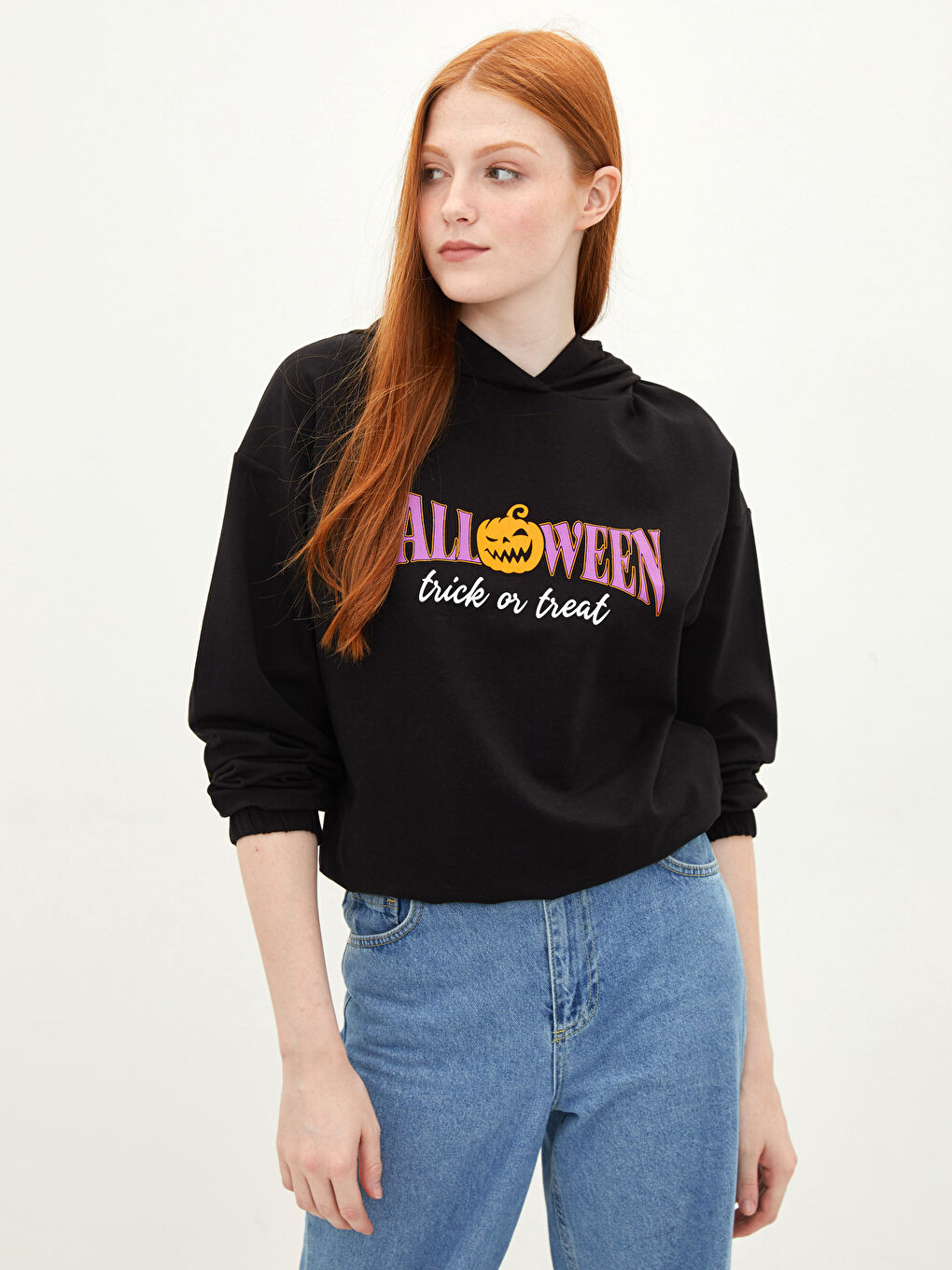 LCW Vision Bedrucktes Kapuzensweatshirt mit Langarm für Damen -W1LF56Z8-CVL