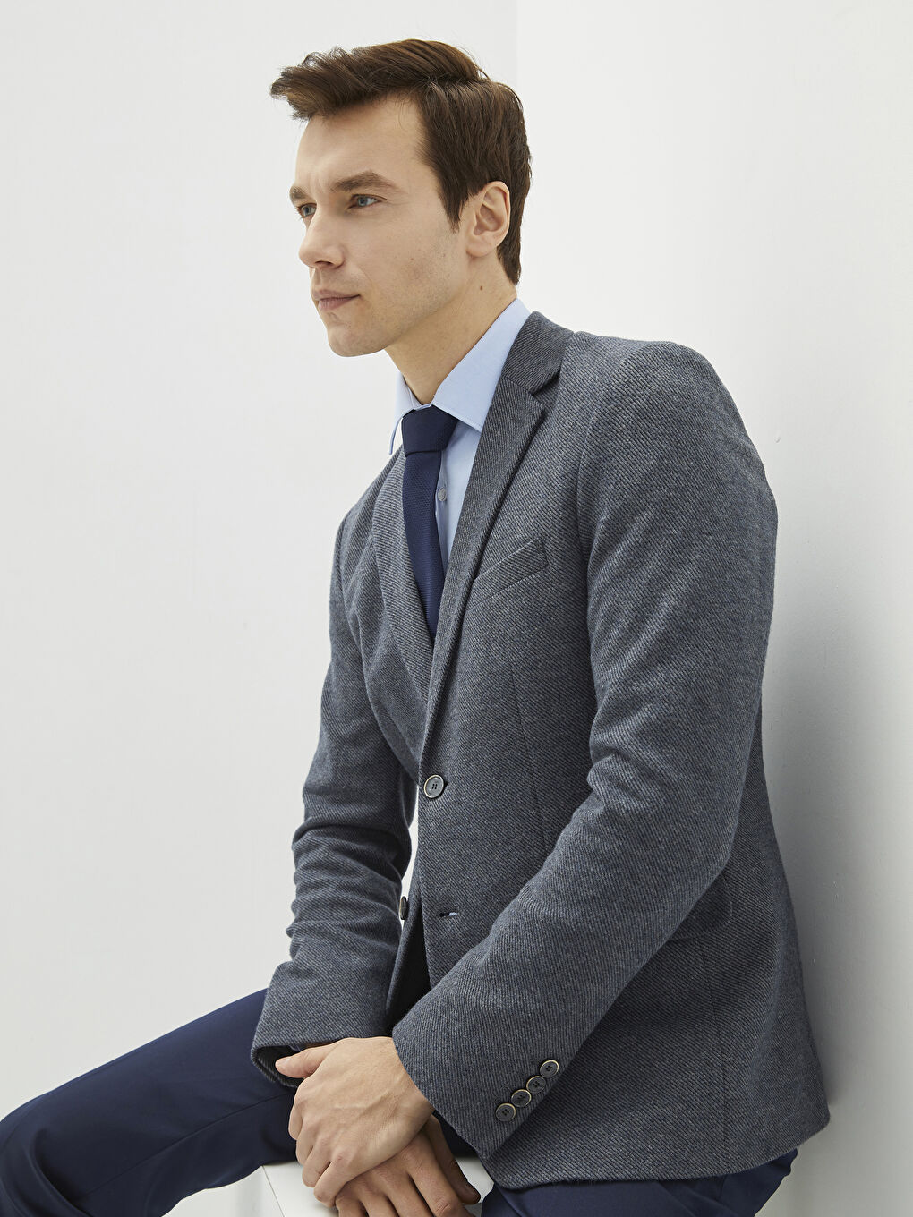 Lacivert Dar Kalıp Erkek Blazer Ceket