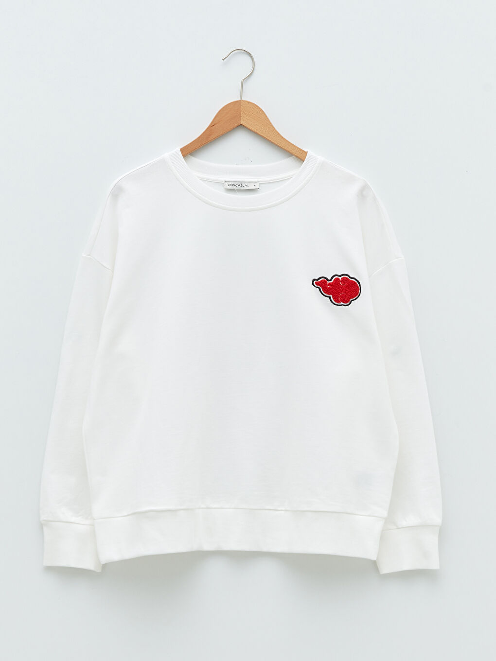 Ekru Bisiklet Yaka Nakışlı Uzun Kollu Kadın Sweatshirt-4