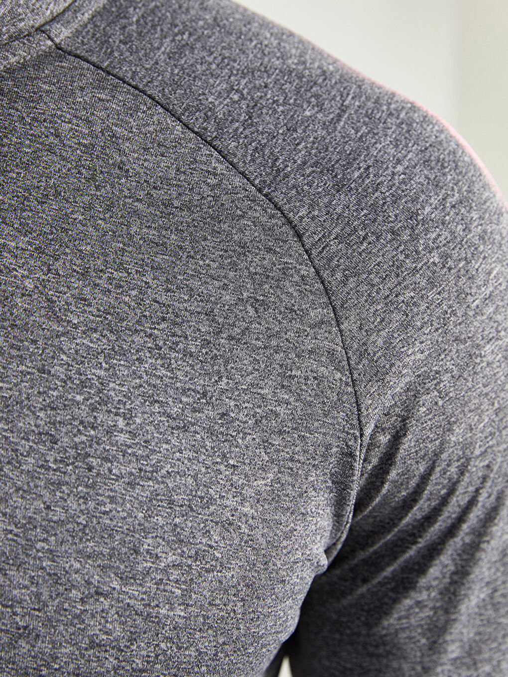 Gri Dik Yaka Uzun Kollu Erkek Spor Tişört-3