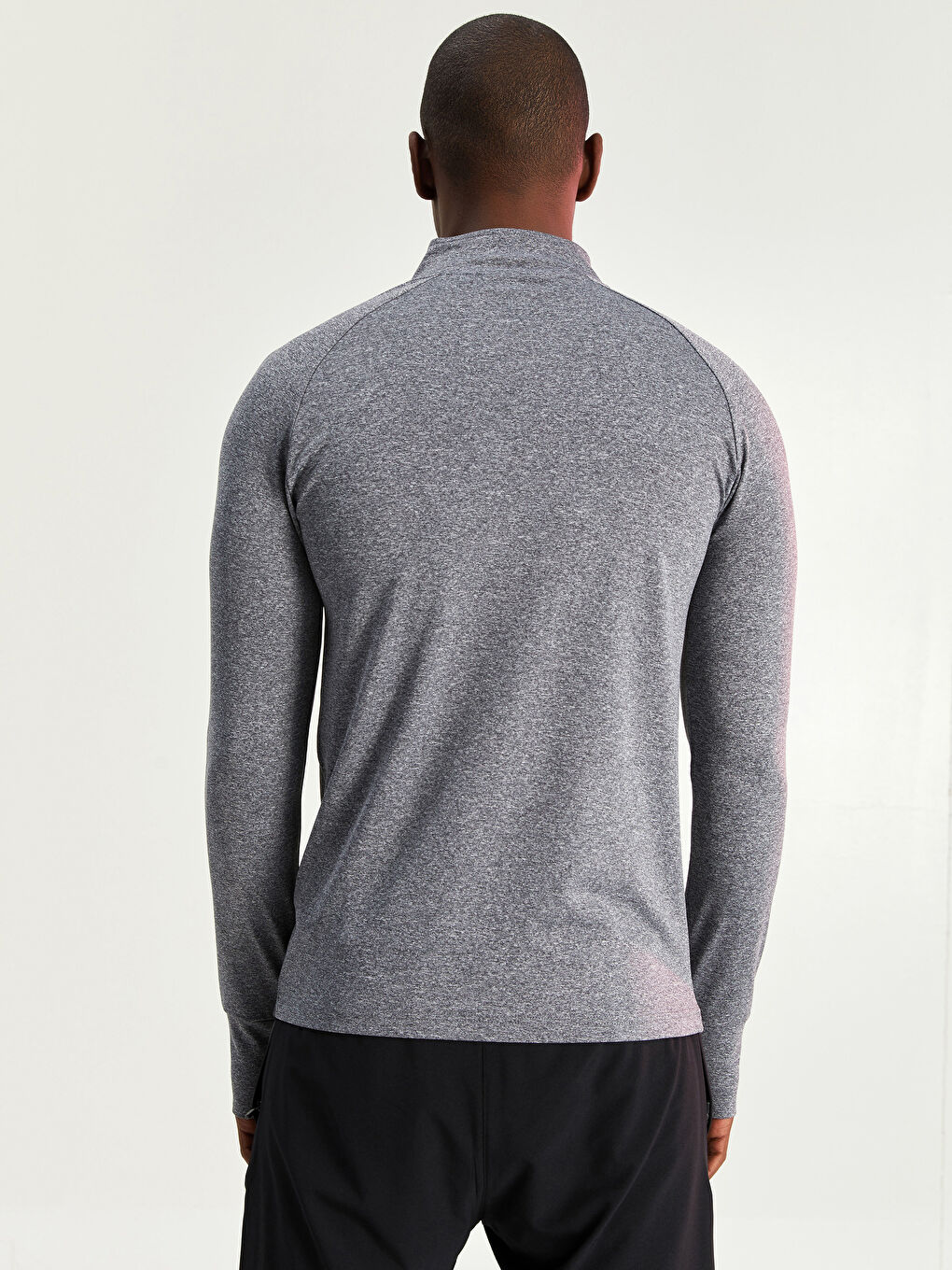 Gri Dik Yaka Uzun Kollu Erkek Spor Tişört-4