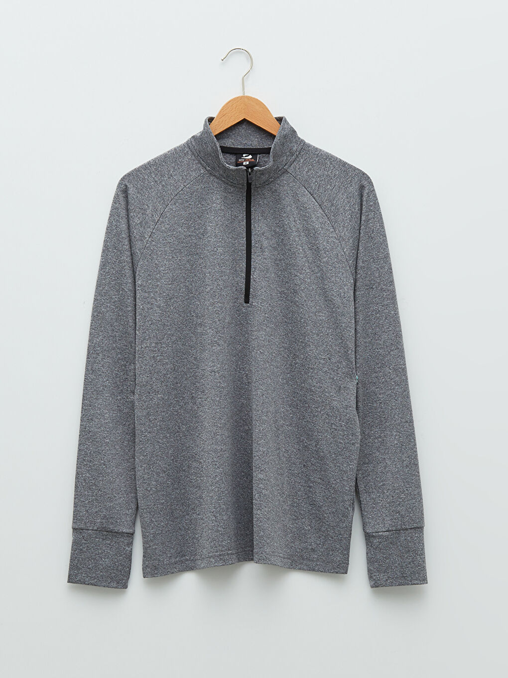 Gri Dik Yaka Uzun Kollu Erkek Spor Tişört-5