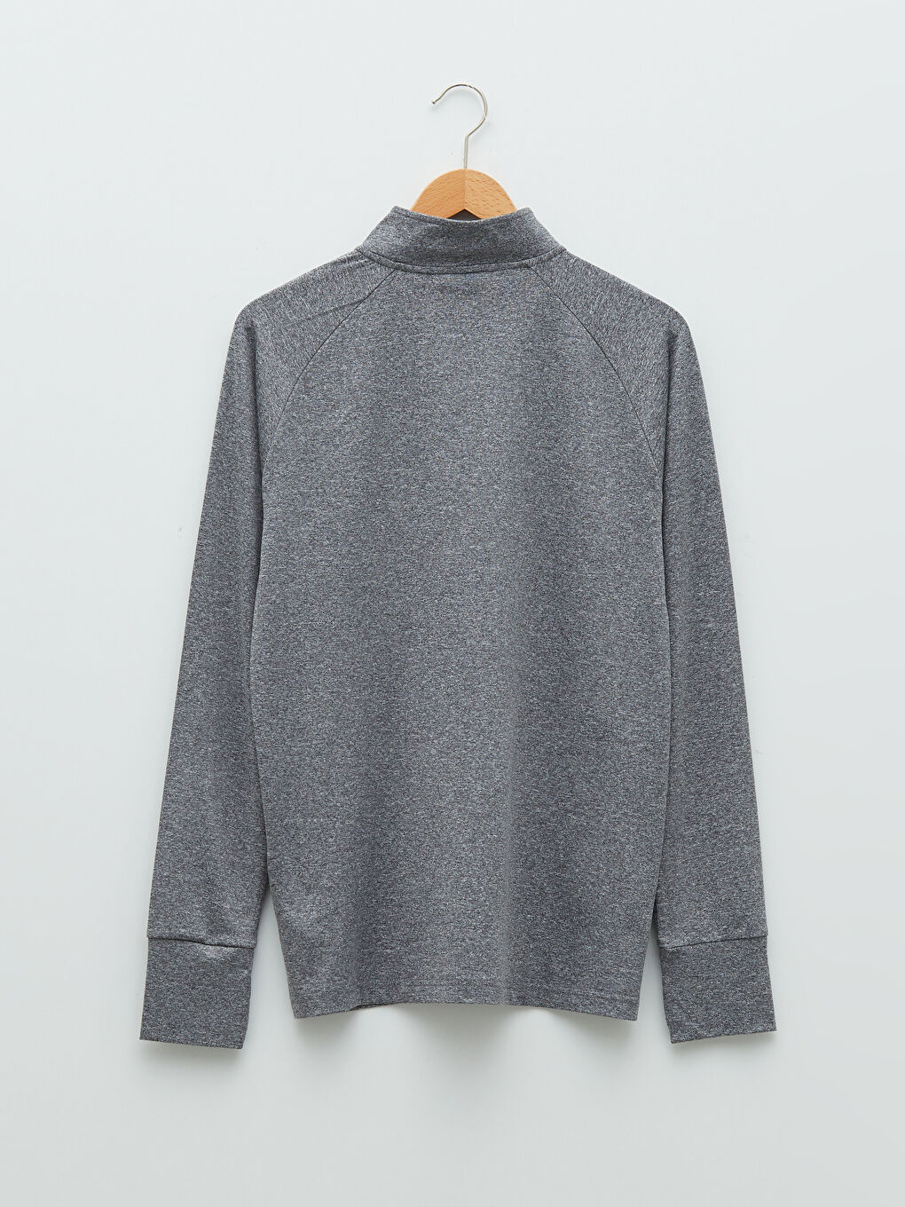 Gri Dik Yaka Uzun Kollu Erkek Spor Tişört-6