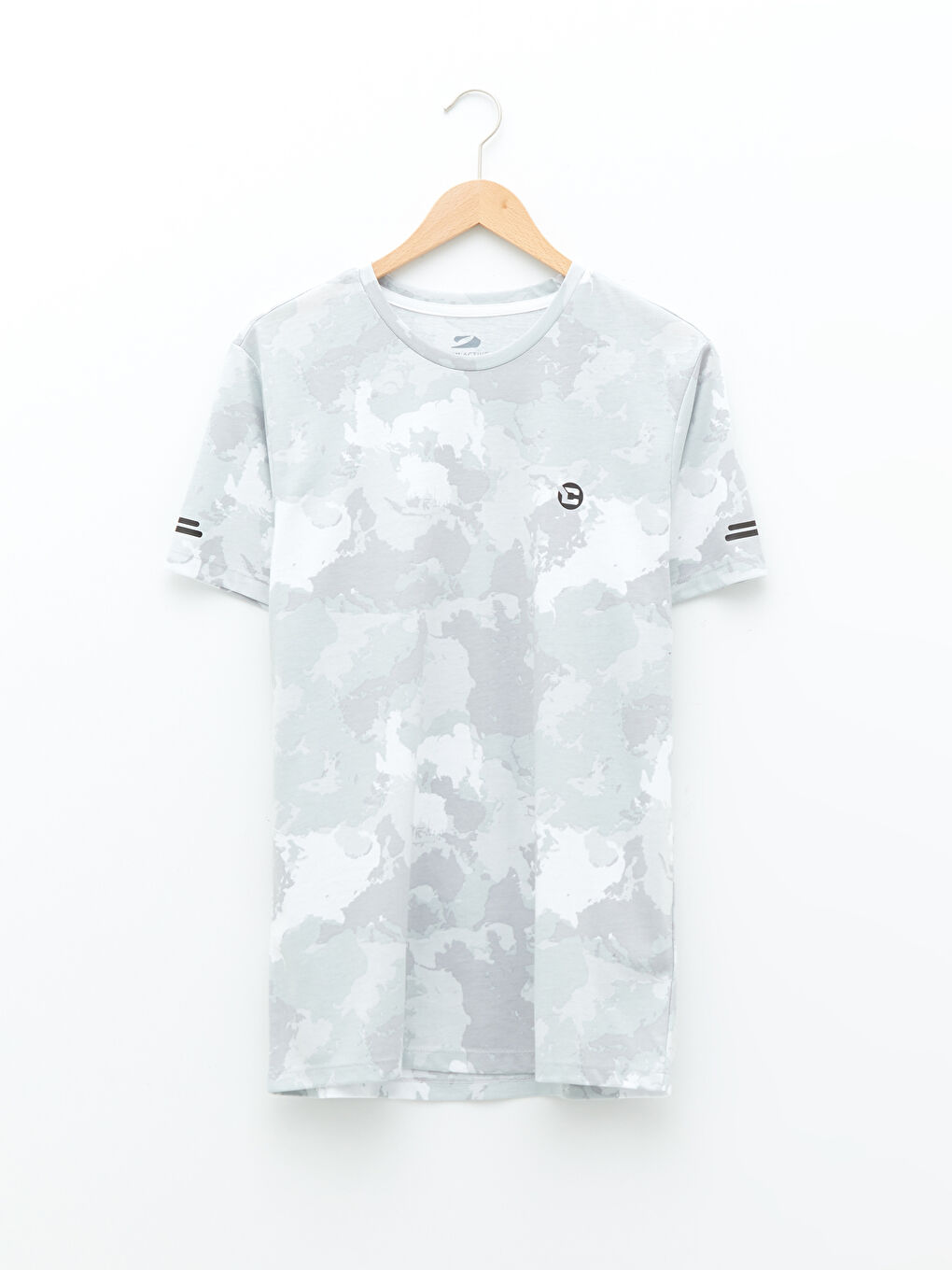 Ekru Bisiklet Yaka Kısa Kollu Desenli Erkek Spor Tişört-5