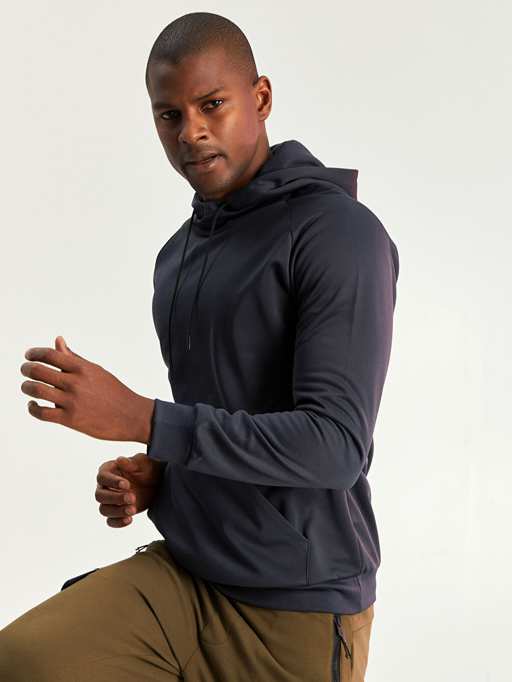 Lacivert Uzun Kollu Erkek Spor Hoodie