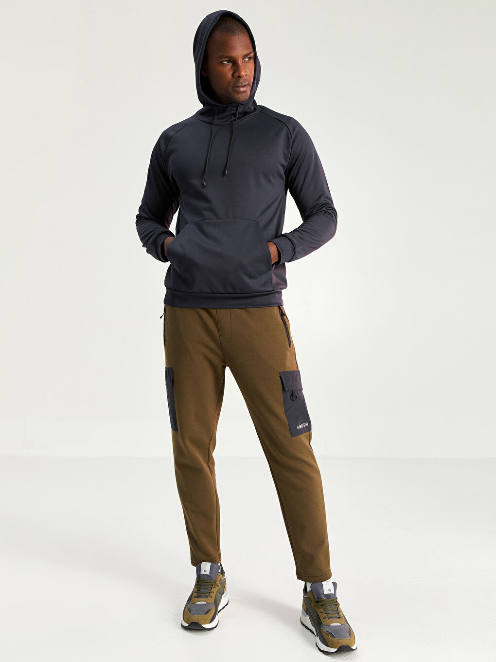 Lacivert Uzun Kollu Erkek Spor Hoodie-2