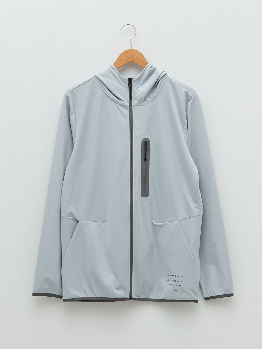 Gri Uzun Kollu Erkek Spor Hoodie-5