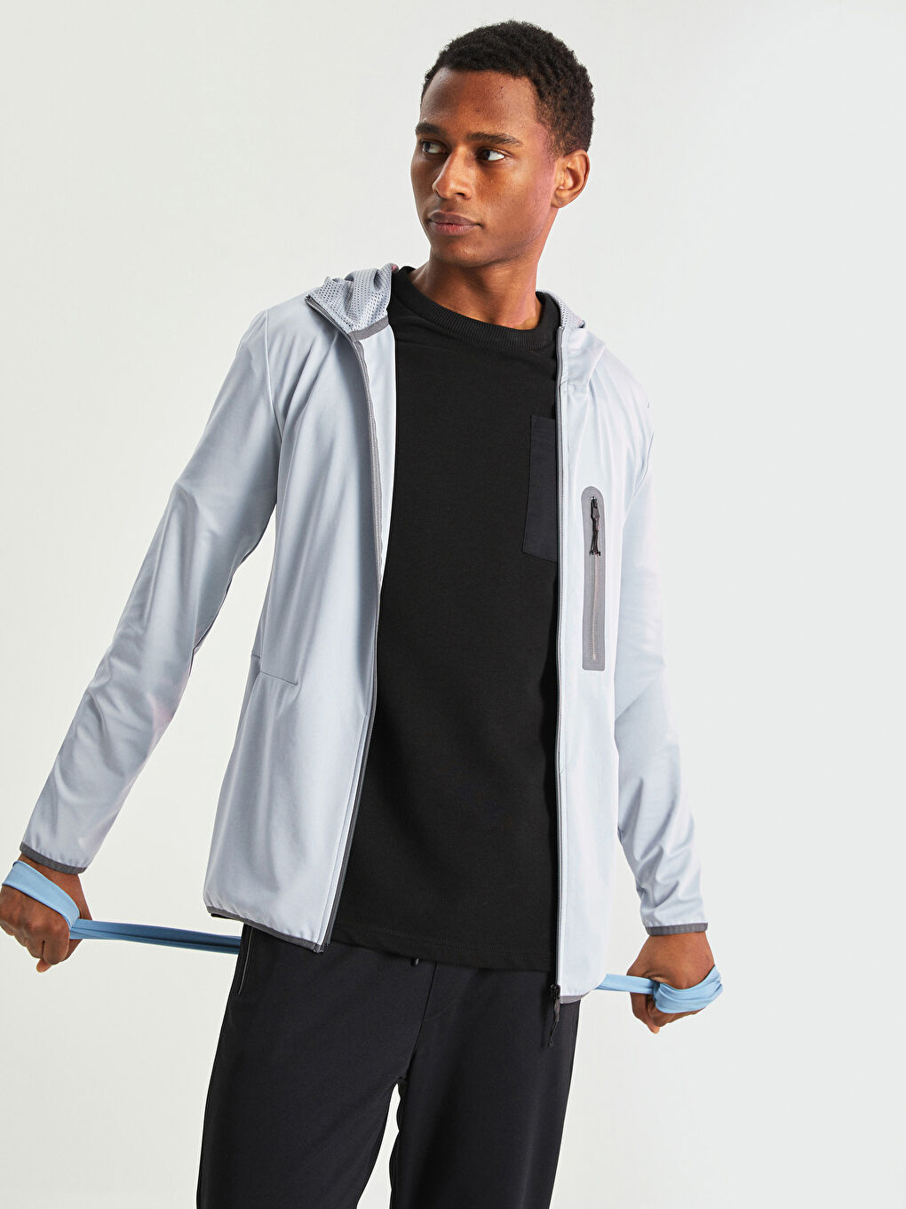 Gri Uzun Kollu Erkek Spor Hoodie