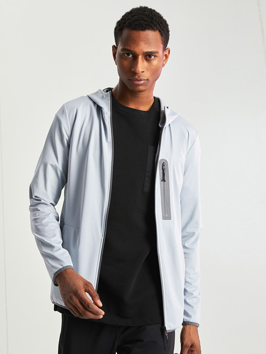 Gri Uzun Kollu Erkek Spor Hoodie-1