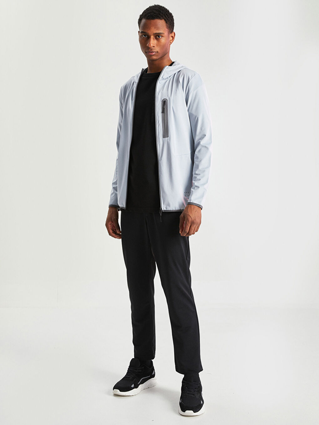 Gri Uzun Kollu Erkek Spor Hoodie-2